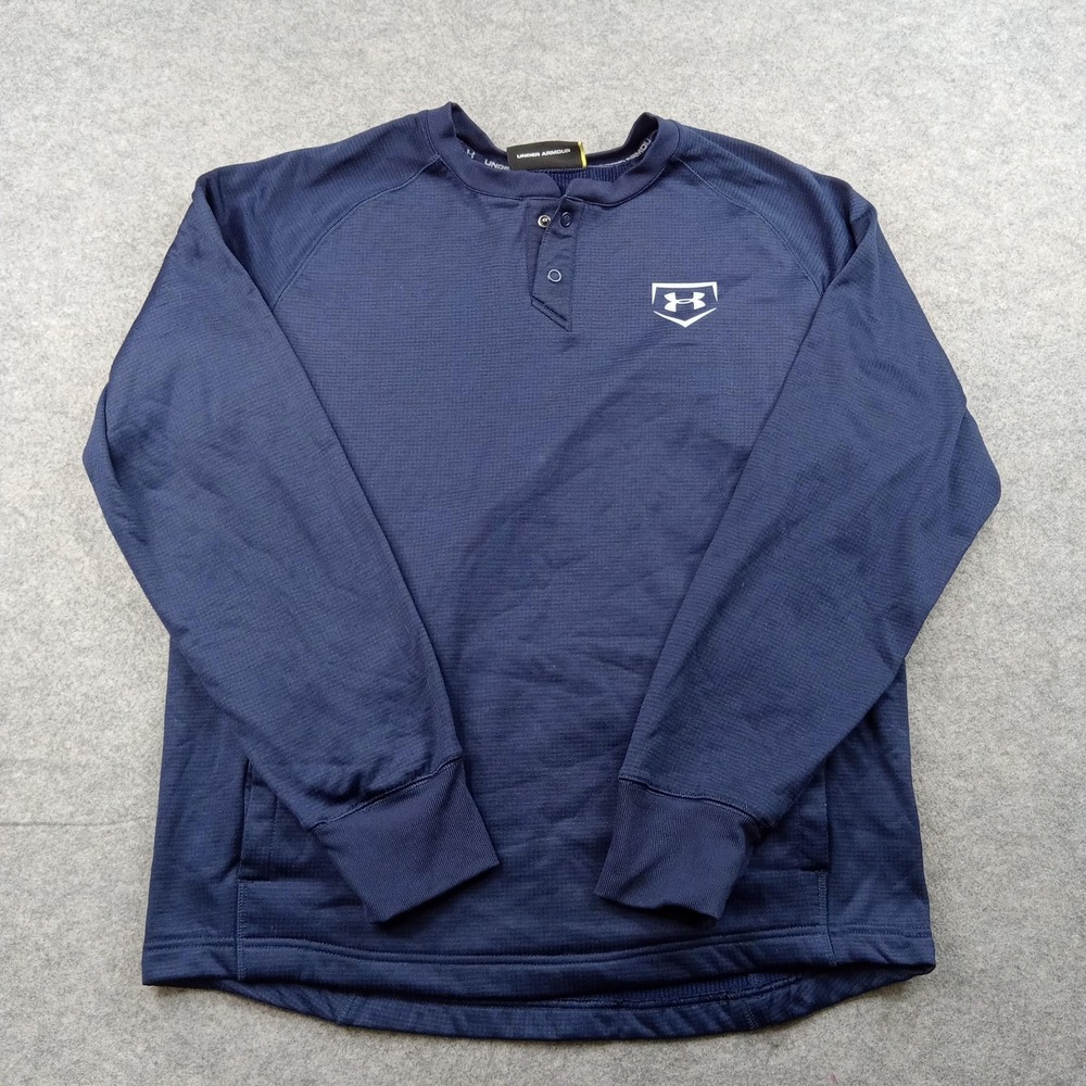Under Armour Shirt‎ Mens Medium Blue Long Sleeve Henley Athletic Top 1281174